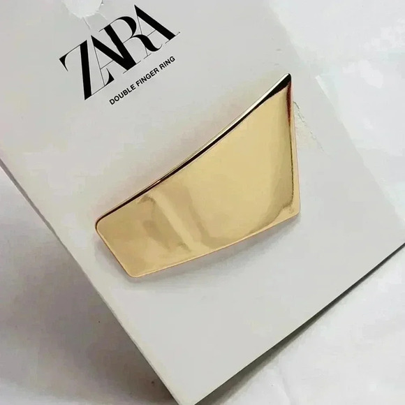 NEW Zara Geometric Chunky Gold Double Finger Ring NWOT - Picture 4 of 16